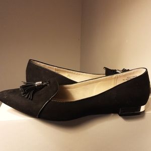 Black with silver tassel low heels
